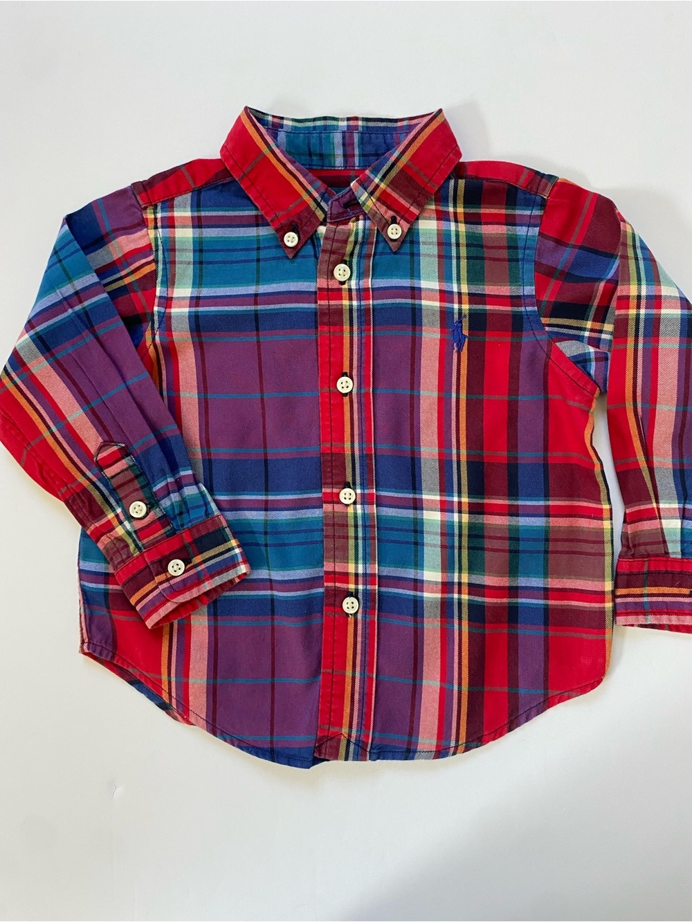 Polo Ralph Lauren Shirt Size 18 Months Blue Red Plaid Cotton Button Down Boys
